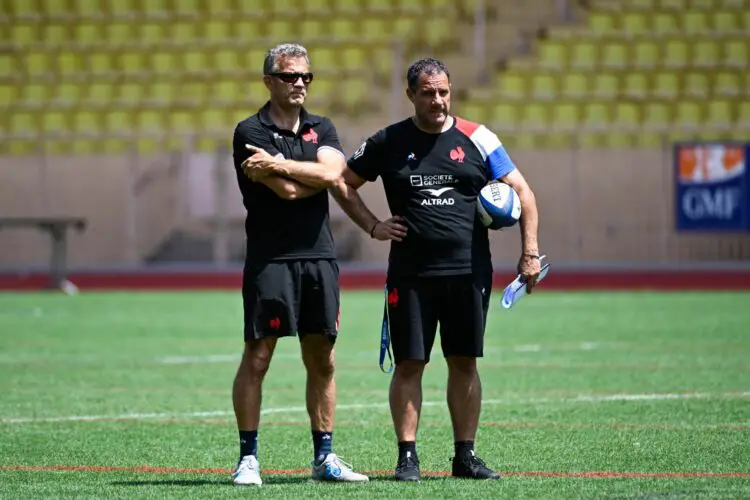 Fabien GALTHIE head coach of France and Laurent LABIT during the training of French Rugby National Team  on July 4, 2023 in Monaco, Monaco. (Photo by Pascal Della Zuana/Icon Sport)