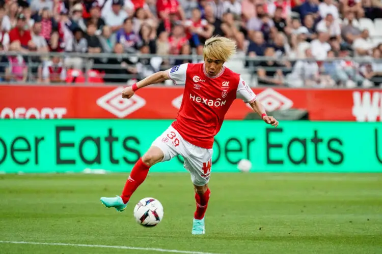 Junya Ito of Reims during the Ligue 1 Uber Eats match between Reims and Montpellier at Stade Auguste Delaune on June 3, 2023 in Reims, France. (Photo by Dave Winter/Icon Sport)