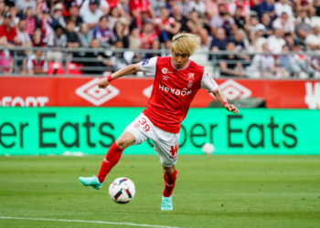 Junya Ito of Reims during the Ligue 1 Uber Eats match between Reims and Montpellier at Stade Auguste Delaune on June 3, 2023 in Reims, France. (Photo by Dave Winter/Icon Sport)