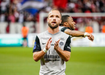 Valere Germain of Montpellier during the Ligue 1 Uber Eats match between Reims and Montpellier at Stade Auguste Delaune on June 3, 2023 in Reims, France. (Photo by Dave Winter/Icon Sport)