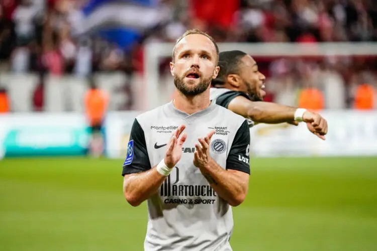 Valere Germain of Montpellier during the Ligue 1 Uber Eats match between Reims and Montpellier at Stade Auguste Delaune on June 3, 2023 in Reims, France. (Photo by Dave Winter/Icon Sport)