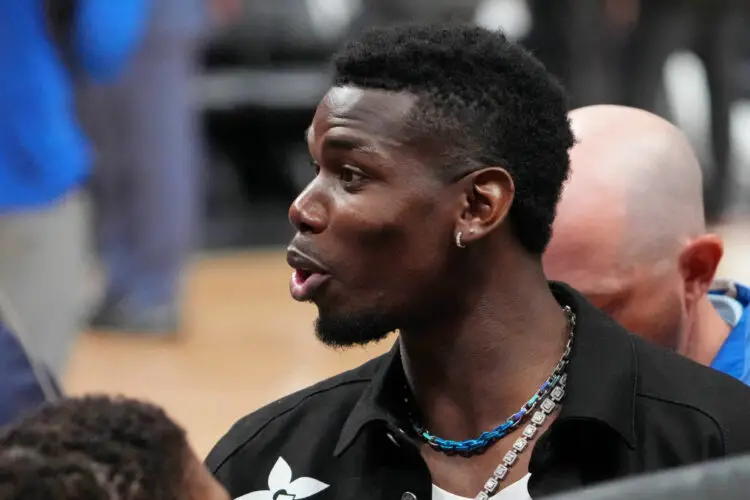 Jun 7, 2023; Miami, Florida, USA; French soccer player Paul Pogba walks off the court after game three of the 2023 NBA Finals between the Miami Heat and Denver Nuggets at Kaseya Center. Mandatory Credit: Kyle Terada-USA TODAY Sports/Sipa USA - Photo by Icon sport