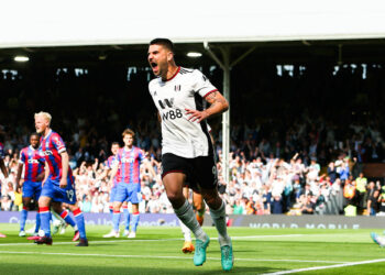 20th May 2023; Craven Cottage, Fulham, London, England; Premier League Football, Fulham versus Crystal Palace; Aleksandar Mitrovic of Fulham celebrates his goal in the 61st minute for 2-1. - Photo by Icon sport