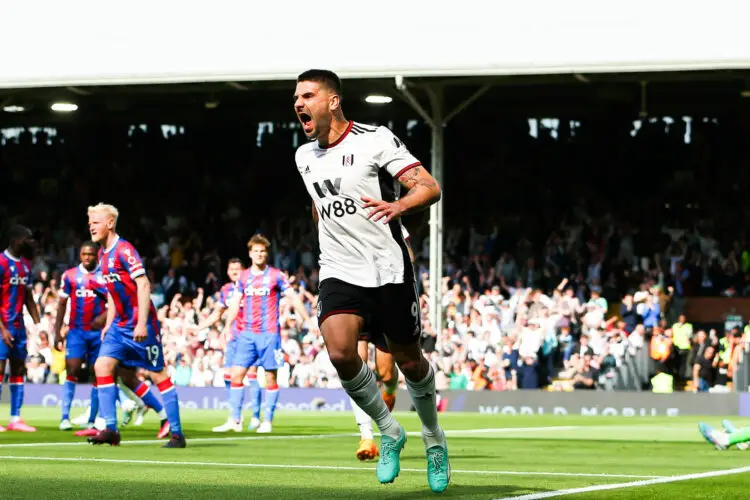 20th May 2023; Craven Cottage, Fulham, London, England; Premier League Football, Fulham versus Crystal Palace; Aleksandar Mitrovic of Fulham celebrates his goal in the 61st minute for 2-1. - Photo by Icon sport