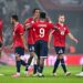 Alexsandro RIBEIRO of Lille, Akim ZEDADKA of Lille, Leny YORO of Lille, Jonathan DAVID of Lille, Gabriel GUDMUNDSSON of Lille, Yusuf YAZICI of Lille celebrate the Europa Conference League play-off soccer match between Lille and HNK Rijeka at Stade Pierre Mauroy on August 24, 2023 in Lille, France. (Photo by Baptiste Fernandez/Icon Sport)