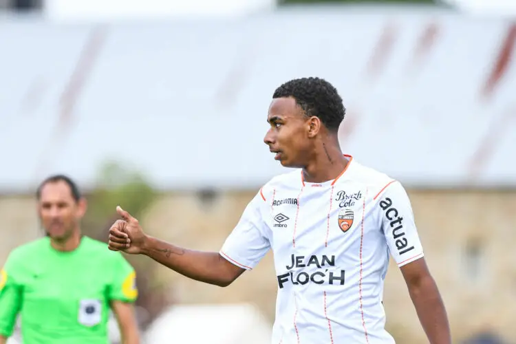 Eli Junior KROUPI of Lorient during the friendly match between EA Guingamp and FC Lorient on July 22, 2023 in Guingamp, France. (Photo by Daniel Derajinski/Icon Sport)