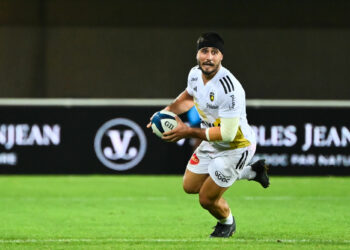 Jules FAVRE of La Rochelle during the Top 14 match between Montpellier and La Rochelle at GGL Stadium on August 20, 2023 in Montpellier, France. (Photo by Alexandre Dimou/Alexpress/Icon Sport)