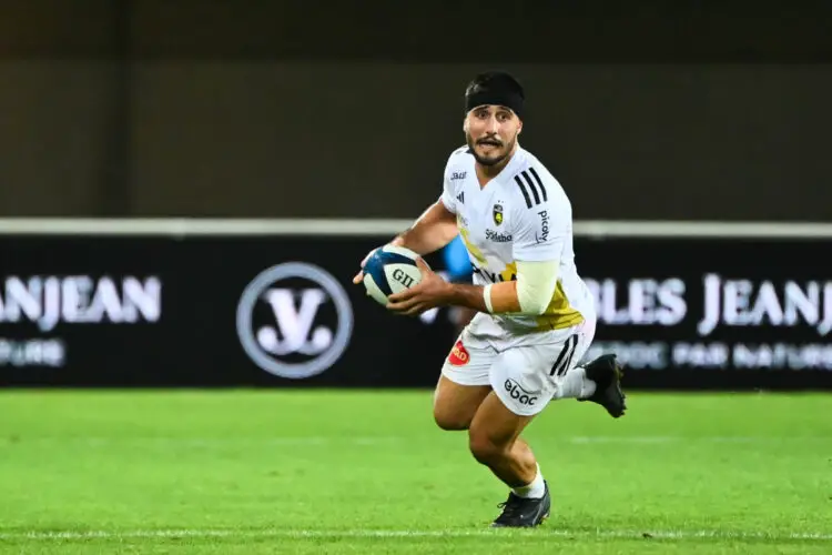 Jules FAVRE of La Rochelle during the Top 14 match between Montpellier and La Rochelle at GGL Stadium on August 20, 2023 in Montpellier, France. (Photo by Alexandre Dimou/Alexpress/Icon Sport)