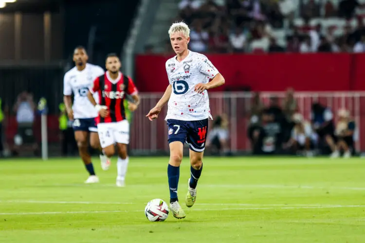 Hakon Amar HARALDSSON of Lille during the Ligue 1 Uber Eats match between OGC Nice and LOSC Lille on August 11, 2023 at Allianz Riviera, in Nice, France. (Photo by Johnny Fidelin/Icon Sport)