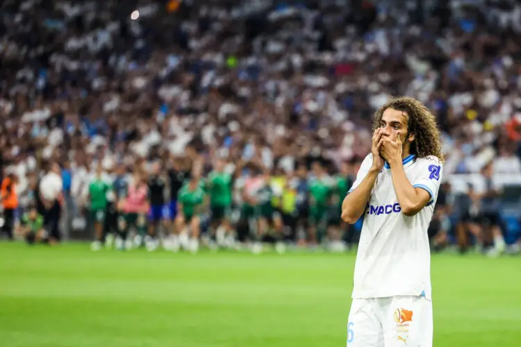 Matteo GUENDOUZI of Marseille looks dejected after he misses his penalty during the penalty shoot-out after the UEFA Champions League, Third Qualifying Round, second leg match between Marseille and Panathinaikos at Orange Velodrome on August 15, 2023 in Marseille, France. (Photo by Johnny Fidelin/Icon Sport)