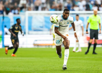 Geoffrey KONDOGBIA of Marseille during the Ligue 1 Uber Eats match between Marseille and Reims at Orange Velodrome on August 12, 2023 in Marseille, France. (Photo by Johnny Fidelin/Icon Sport)