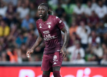 06 Kevin NDORAM N DORAM (fcm) during the Ligue 1 Uber Eats match between Metz and Olympique de Marseille at Stade Saint-Symphorien on August 18, 2023 in Metz, France. (Photo by Philippe Lecoeur/FEP/Icon Sport)
