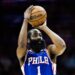 May 11, 2023; Philadelphia, Pennsylvania, USA; Philadelphia 76ers guard James Harden (1) shoots against the Boston Celtics during the first quarter in game six of the 2023 NBA playoffs at Wells Fargo Center. Mandatory Credit: Bill Streicher-USA TODAY Sports/Sipa USA - Photo by Icon sport