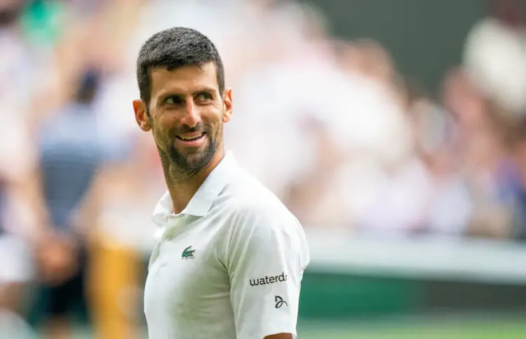 Jul 11, 2023; London, United Kingdom; Novak Djokovic (SRB) reacts to a point during his match against Andrey Rublev on day nine at the All England Lawn Tennis and Croquet Club. Mandatory Credit: Susan Mullane-USA TODAY Sports /Sipa USA - Photo by Icon sport