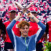 Aug 13, 2023; Toronto, Ontario, Canada; Jannik Sinner (ITA) hoists the National Bank Open trophy after defeating Alex de Minaur (not pictured) in the championship game at Sobeys Stadium. Mandatory Credit: John E. Sokolowski-USA TODAY Sports/Sipa USA - Photo by Icon sport