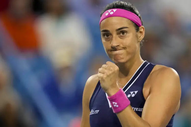 Aug 15, 2023; Mason, OH, USA; Caroline Garcia reacts in the first set of a Round of 32 match against Sloane Stephens in the Western & Southern Open at the Lindner Family Tennis Center. Mandatory Credit: Sam Greene-USA TODAY Sports/Sipa USA - Photo by Icon sport