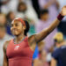 Aug 17, 2023; Mason, OH, USA; Coco Gauff, of the United States, celebrates after defeating Linda Noskova, of Czech Republic, during their third-round match of the Western & Southern Open tennis tournament at Lindner Family Tennis Center. Mandatory Credit: Kareem Elgazzar-USA TODAY Sports/Sipa USA - Photo by Icon sport
