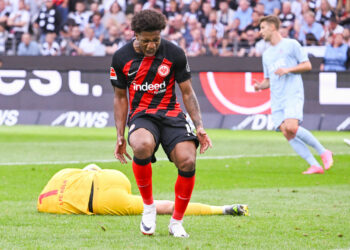 03 September 2023, Hesse, Frankfurt/Main: Soccer: Bundesliga, Eintracht Frankfurt - 1. FC Kln, Matchday 3, at Deutsche Bank Park. Frankfurt's Jessic Ngankam reacts. Photo: Arne Dedert/dpa - IMPORTANT NOTE: In accordance with the requirements of the DFL Deutsche Fuball Liga and the DFB Deutscher Fuball-Bund, it is prohibited to use or have used photographs taken in the stadium and/or of the match in the form of sequence pictures and/or video-like photo series. - Photo by Icon sport