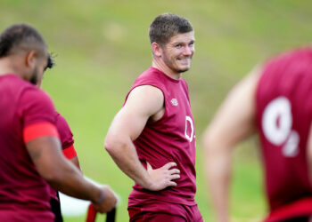 England's Owen Farrell during a training session at the Honda England Rugby Performance Centre at Pennyhill Park, Bagshot. Picture date: Monday August 21, 2023. - Photo by Icon sport