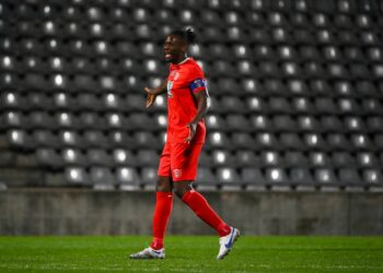 Malik Tchokounté permet au Stade Laval de conserver sa place en tête de la Ligue 2. - Photo by Alexandre Dimou/Alexpress/Icon Sport.