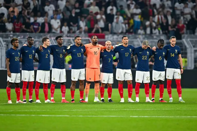 Les Bleus unis avant le match face à l'Allemagne ce mardi 12 Septembre à Dortmund. Photo by Baptiste Fernandez/Icon Sport