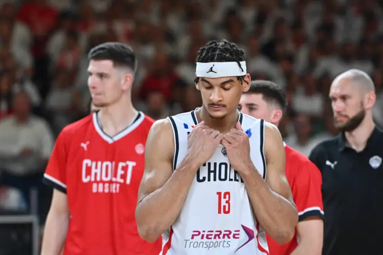 Neal SAKO of Cholet looks dejected during the FIBA Europe Cup Final, second-leg match between Cholet and Wloclawek at La Meilleraie on April 26, 2023 in Cholet, France. (Photo by Anthony Dibon/Icon Sport)