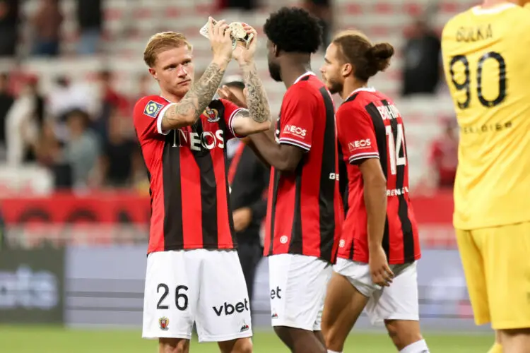 26 Melvin BARD (ogcn) during the Ligue 1 Uber Eats match between Olympique Gymnaste Club de Nice and Olympique Lyonnais at Allianz Riviera on August 27, 2023 in Nice, France. (Photo by Johnny Fidelin/Icon Sport)