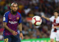 2nd September 2018, Camp Nou, Barcelona, Spain; La Liga football, Barcelona versus SD Huesca; Arturo Vidal of FC Barcelona keep an eye on the ball as Barca push forward 
Photo : ActionPlus / Icon Sport