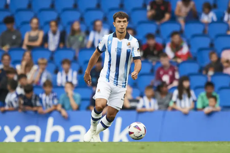 Martin Zubimendi of Real Sociedad during the Pre-season friendly match between Real Sociedad and Bayer Leverkusen played at Reale Arena Stadium on July 29, 2023 in San Sebastian, Spain. (Photo by Cesar Ortiz / Pressinphoto / Icon Sport) - Photo by Icon sport