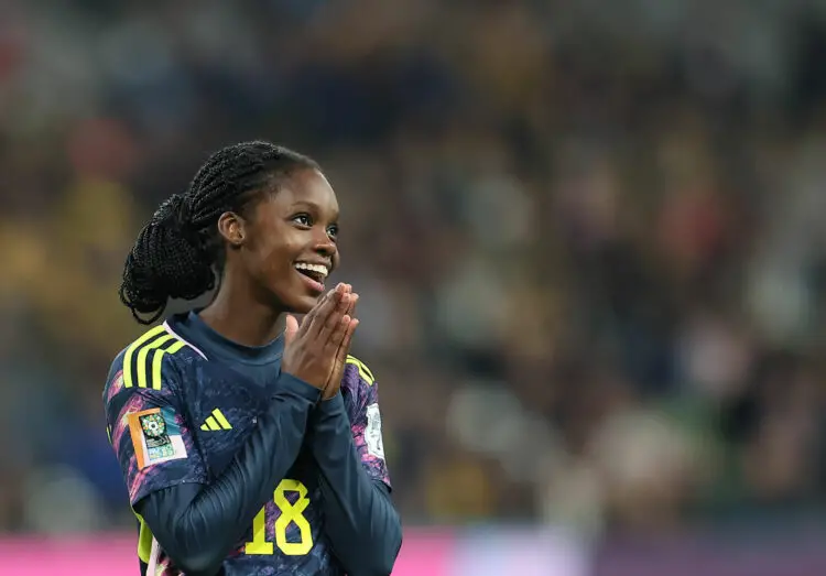 (230808) -- MELBOURNE, Aug. 8, 2023 (Xinhua) -- Colombia's Linda Caicedo reacts during the round of 16 match between Colombia and Jamaica at the 2023 FIFA Women's World Cup in Melbourne, Australia, Aug. 8, 2023. (Xinhua/Ding Xu) - Photo by Icon sport