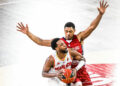 Jordan LOYD of Monaco and Matt MITCHELL of SIG during the Betclic Elite match between Monaco and Strasbourg at Salle Gaston Medecin on May 24, 2023 in Monte Carlo, France. (Photo by Pascal Della Zuana/Icon Sport)