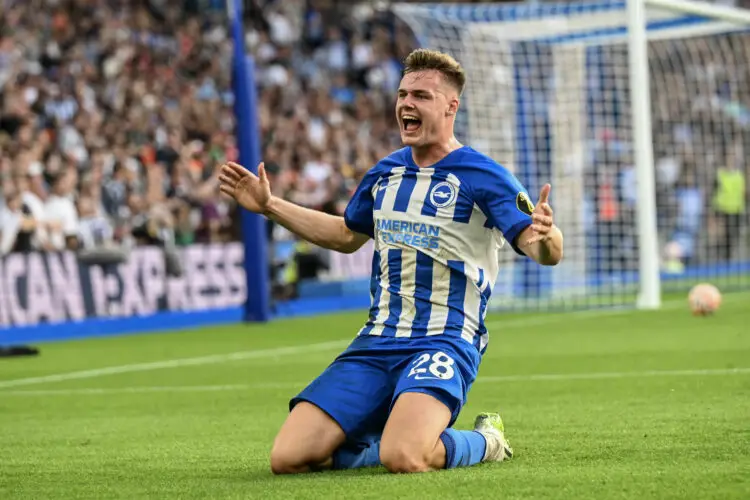 Evan Ferguson of Brighton and Hove Albion celebrates scoring his second goal during the Premier League match at the American Express Stadium, Brighton and Hove
Picture by Jeremy Landey/Focus Images/Sipa USA 02/09/2023 - Photo by Icon sport