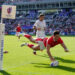 Wales' Louis Rees-Zammit scores his sides fourth try of the game during the Rugby World Cup 2023, Pool C match at Stade de la Beaujoire in Nantes, France. Picture date: Saturday October 7, 2023. - Photo by Icon sport