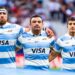 Tomas Cubelli (Argentina), Agustin Creevy (Argentina) and Eduardo Bello (Argentina) during the national anathem before the rugby match between Spain and Argentina (los Pumas) played at Estadio Civitas Metropolitano on August 26, 2023 in Madrid, Spain Photo by Icon Sport