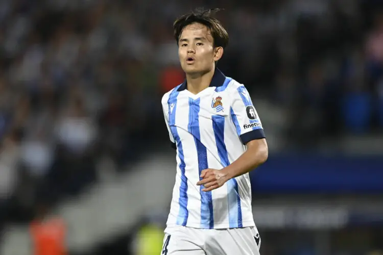 Takefusa Kubo of Real Sociedadduring the UEFA Champions League match, Group D, between Real Sociedad and Inter Milan played at Reale Arena Stadium on September 20, 2023 in San Sebastian Spain. (Photo by Cesar Ortiz / Pressinphoto / Icon Sport) - Photo by Icon sport