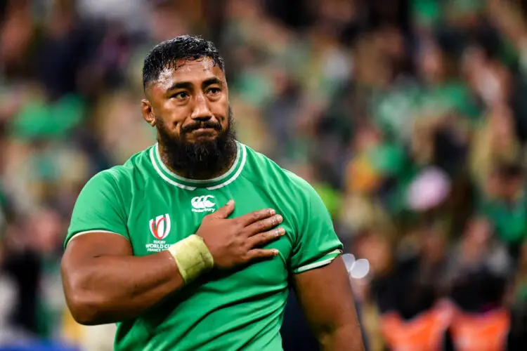 Bundee AKI of Ireland after the Rugby World Cup 2023 quarter final match between Ireland and New Zealand at Stade de France on October 14, 2023 in Paris, France. (Photo by Sandra Ruhaut/Icon Sport)