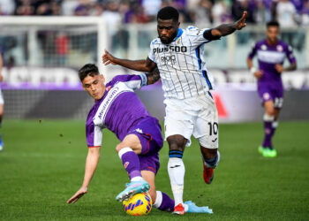 Lucas Martinez Quarta of ACF Fiorentina and Jeremie Boga of Atalanta BC compete for the ball during the Serie A 2021/2022 football match between ACF Fiorentina and Atalanta BC at Artemio Franchi stadium in Florence (Italy), February 20th, 2022. Photo Andrea Staccioli / Insidefoto/Sipa USA No Sales in Italy - Photo by Icon sport