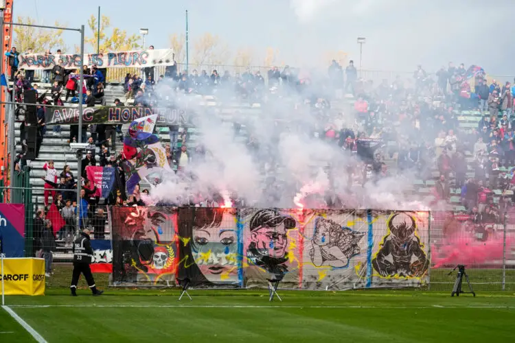 Fans of Clermont during the Ligue 1 Uber Eats match between Clermont Foot 63 and Football Club de Lorient at Stade Gabriel Montpied on November 12, 2023 in Clermont-Ferrand, France. (Photo by Hugo Pfeiffer/Icon Sport)