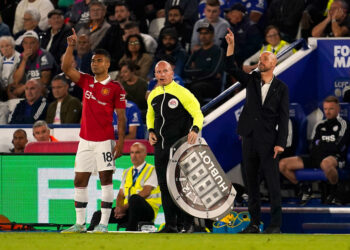 Manchester United manager Erik ten Hag brings on Casemiro during the Premier League match at the King Power Stadium, Leicester. Picture date: Thursday September 1, 2022. - Photo by Icon sport