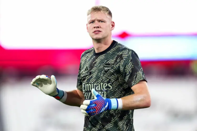 Arsenal goalkeeper Aaron Ramsdale warming up prior to kick-off before the Carabao Cup fourth round match at the London Stadium, London. Picture date: Wednesday November 1, 2023. - Photo by Icon sport