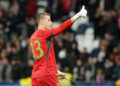 Real Madrid CF's Andriy Lunin celebrates the victory in the Champions League 2023/2024, Group C, match 4. Madrid, Spain, November 8, 2023. Photo by Acero/AlterPhotos/ABACAPRESS.COM - Photo by Icon sport