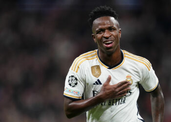 Vinicius Jr of Real Madrid celebrates after scoring the 2-0 during the UEFA Champions League match, Group C, between Real Madrid and Sporting Clube de Braga played at Santiago Bernabeu Stadium on November 8, 2023 in Madrid, Spain. (Photo by Alex Carreras / Pressinphoto / Icon Sport) - Photo by Icon sport