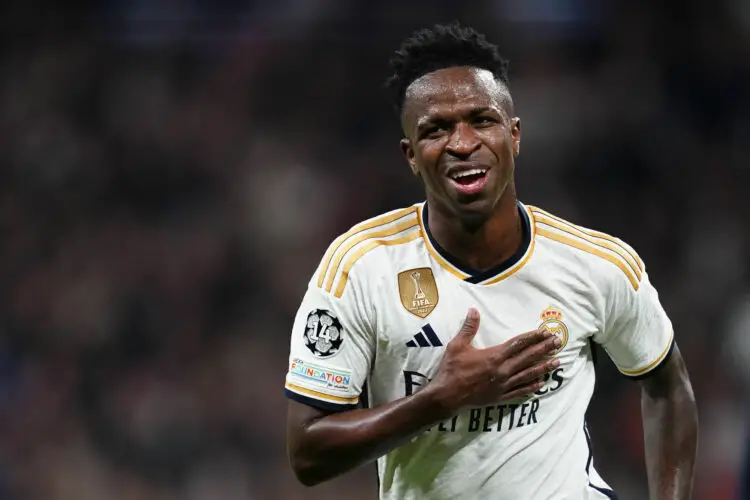 Vinicius Jr of Real Madrid celebrates after scoring the 2-0 during the UEFA Champions League match, Group C, between Real Madrid and Sporting Clube de Braga played at Santiago Bernabeu Stadium on November 8, 2023 in Madrid, Spain. (Photo by Alex Carreras / Pressinphoto / Icon Sport) - Photo by Icon sport