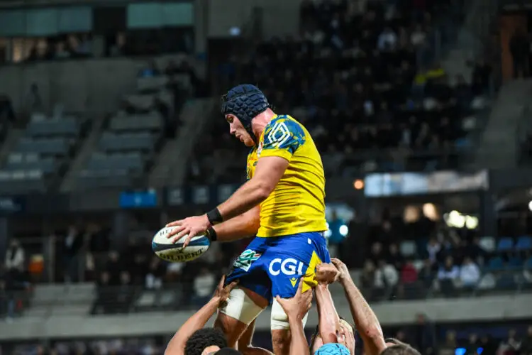 Killian TIXERONT of Clermont  during the Top 14 match between Montpellier Herault Rugby and Association Sportive Montferrandaise Clermont Auvergne at GGL Stadium on November 11, 2023 in Montpellier, France. (Photo by Daniel Derajinski/Icon Sport)