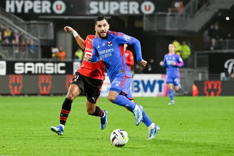 18 Rayan CHERKI (ol) during the Ligue 1 match between Stade Rennais Football Club and Olympique Lyonnais at Roazhon Park on November 12, 2023 in Rennes, France. (Photo by Christophe Saidi/FEP/Icon Sport)