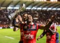Jiuta WAINIQOLO of Toulon with the EPCR Challenge Cup Trophy after the Top 14 match between Toulon and Bordeaux at Stade Mayol on May 28, 2023 in Toulon, France. (Photo by Johnny Fidelin/Icon Sport)