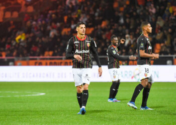 Florian SOTOCA of RC Lens during the Ligue 1 Uber Eats match between Football Club de Lorient and Racing Club de Lens at Stade du Moustoir on November 4, 2023 in Lorient, France. (Photo by Daniel Derajinski/Icon Sport)