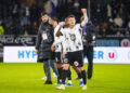 Pierrick CAPELLE of ANGERS celebrate during the Ligue 2 BKT match between Angers Sporting Club de l'Ouest and Valenciennes Football Club at Stade Raymond Kopa on November 4, 2023 in Angers, France. (Photo by Eddy Lemaistre/Icon Sport)