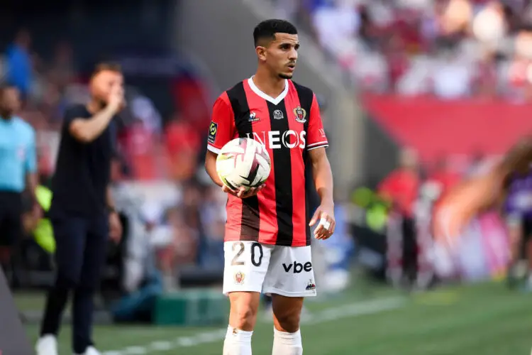 20 Youcef ATAL (ogcn) during the Ligue 1 Uber Eats match between Olympique Gymnaste Club Nice and Stade Brestois 29 at Allianz Riviera on October 1, 2023 in Nice, France. (Photo by Philippe Lecoeur/FEP/Icon Sport)