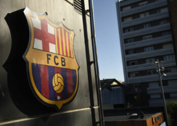 FC Barcelona shield outside Camp Nou stadium during the La Liga match between FC Barcelona and CA Osasuna played at Camp Nou Stadium on November 29, 2020 in Barcelona, Spain. (Photo by Pressinphoto/Icon Sport)